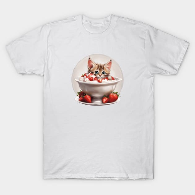 Strawberry Ice Cream Sundae and Kitten T-Shirt by ShawnaMac